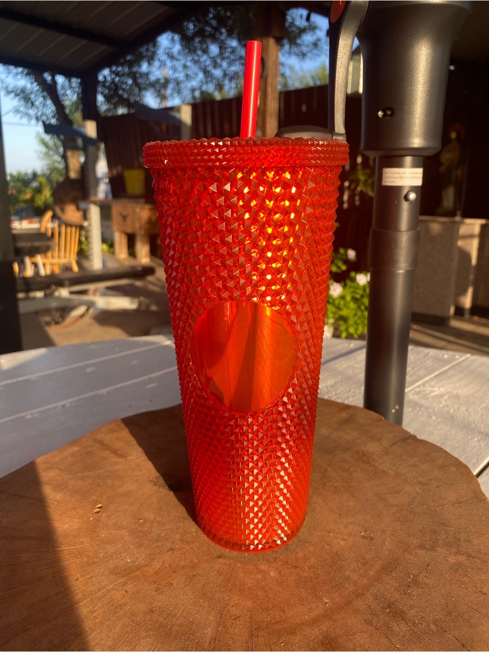 Textured Red Studded Tumbler with Straw